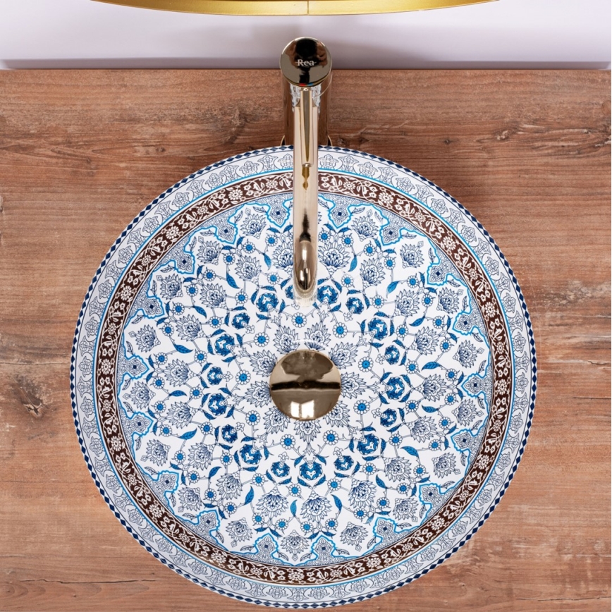REA-U0267 - Opzetwastafel ARTE Ø 40 cm keramiek / ornamentpatroon