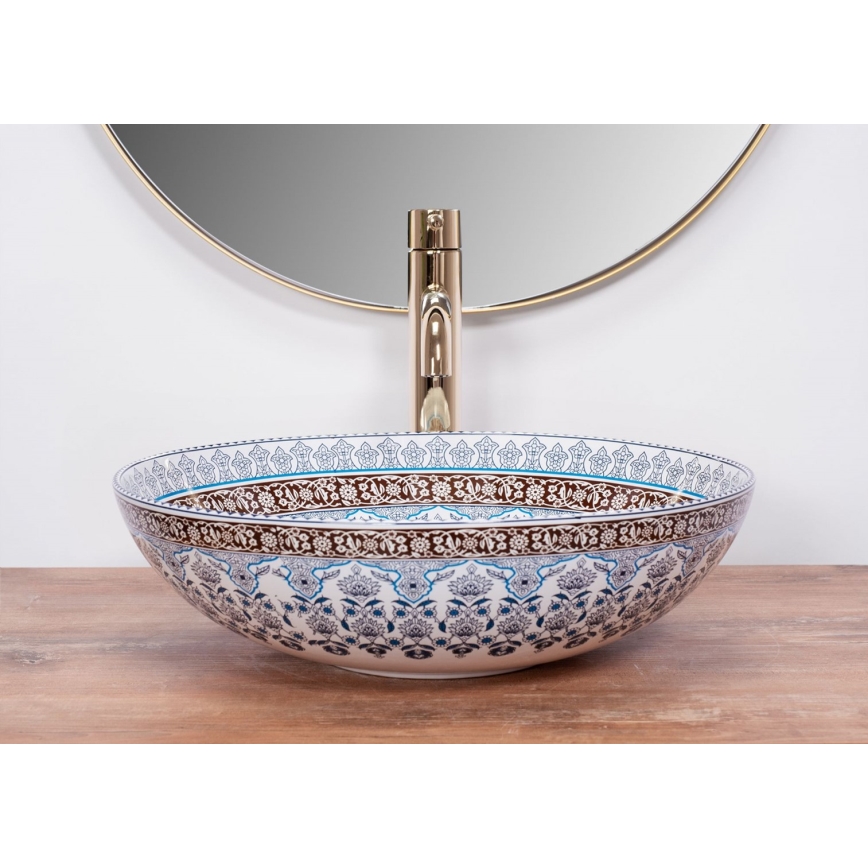 REA-U0267 - Vasque à poser ARTE Ø 40 cm en céramique / motif ornemental