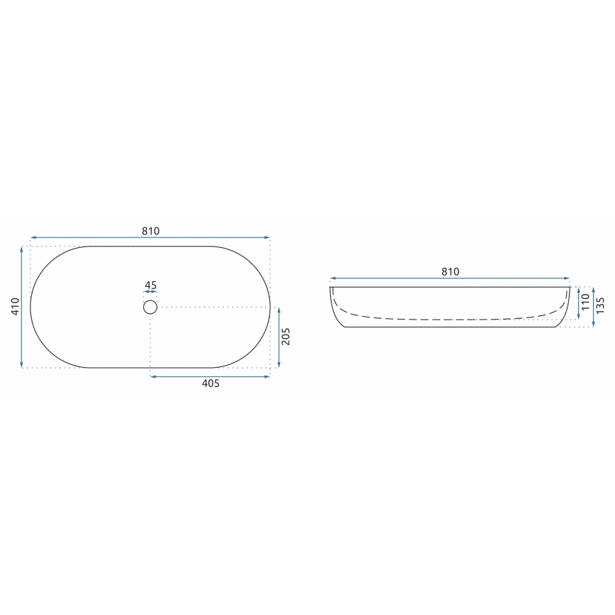 REA-U0563 - Lavabo à poser CLEO 41x81 cm céramique/blanc brillant