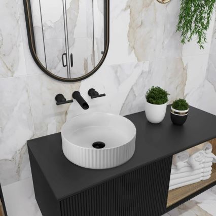 REA-U0601 - Vasque à poser DELIA 36 cm, blanc brillant à effet pierre