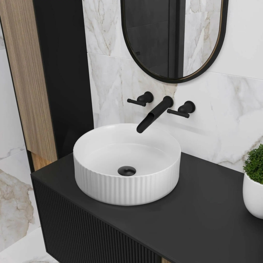 REA-U0601 - Vasque à poser DELIA 36 cm, blanc brillant à effet pierre