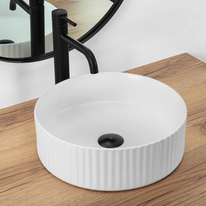 REA-U0601 - Vasque à poser DELIA 36 cm, blanc brillant à effet pierre