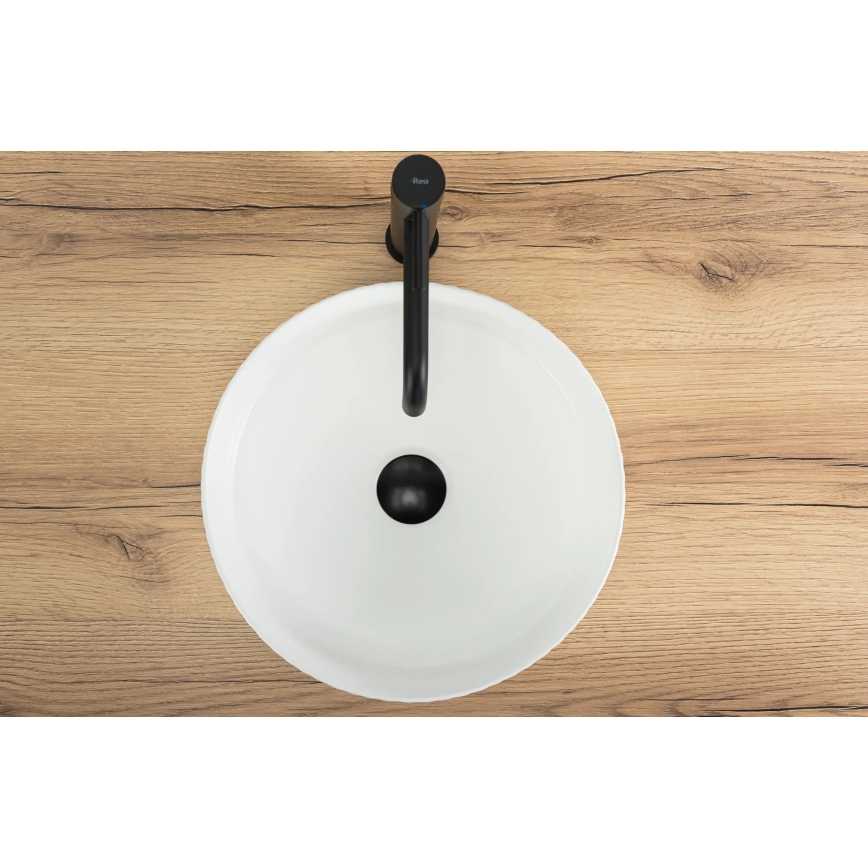REA-U0601 - Vasque à poser DELIA 36 cm, blanc brillant à effet pierre
