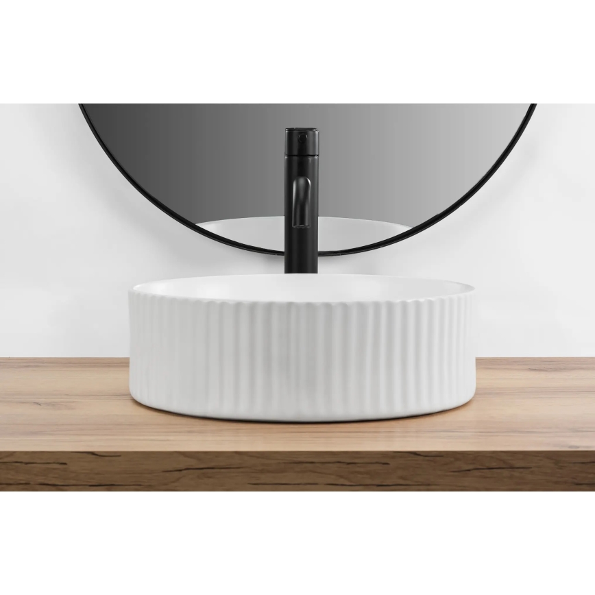 REA-U0601 - Vasque à poser DELIA 36 cm, blanc brillant à effet pierre