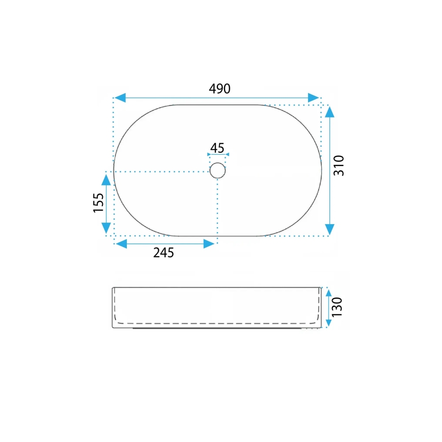 REA-U0603 - Opzetwastafel VANDA 31x49 cm keramiek/glanzend wit
