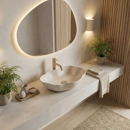REA-U0617 - Opzetwastafel PEARL 38x50,5 cm keramiek/beige/steenlook