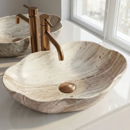 REA-U0618 - Vasque à poser PEARL 38x50,5 cm céramique/beige/effet pierre