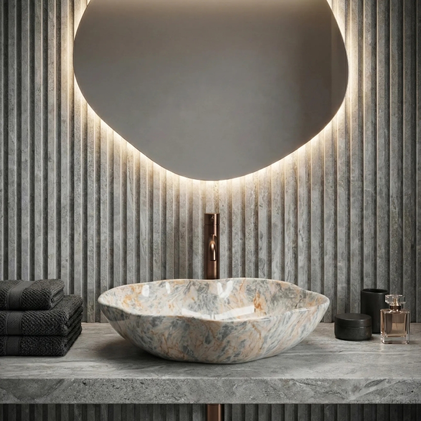 REA-U0620 - Vasque à poser PEARL 38x50,5 cm céramique/gris/beige/effet pierre