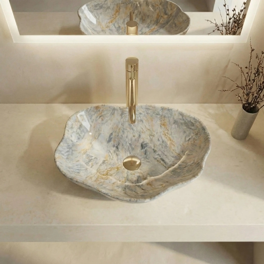 REA-U0620 - Vasque à poser PEARL 38x50,5 cm céramique/gris/beige/effet pierre