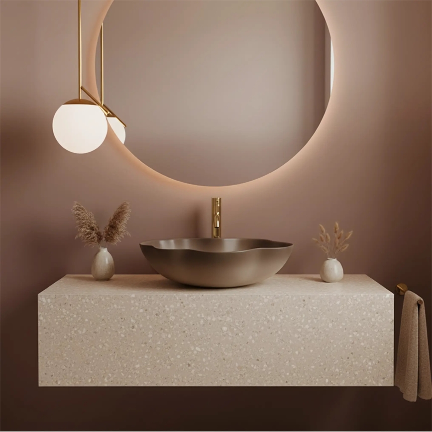 REA-U0629 - Opzetwastafel PEARL 38x50,5 cm keramiek/bruin