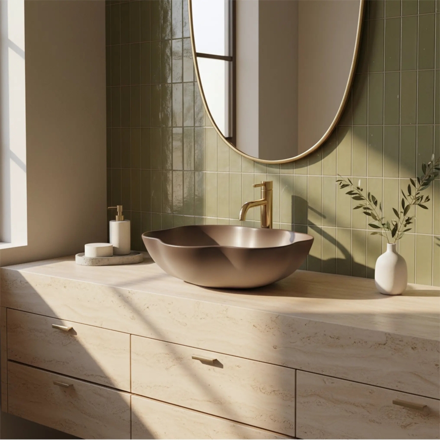 REA-U0629 - Opzetwastafel PEARL 38x50,5 cm keramiek/bruin