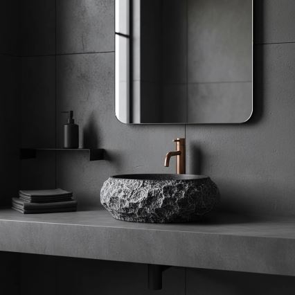 REA-U0634 - Lavabo à poser MIKA GABRO 38x50 cm noir/effet pierre