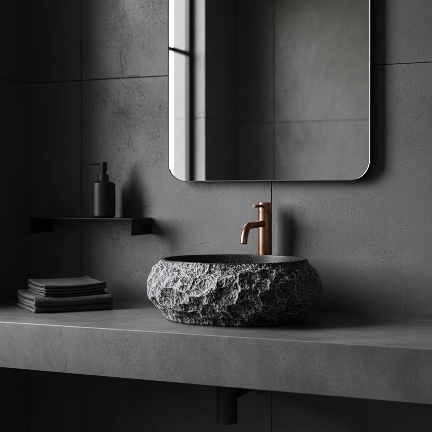 REA-U0634 - Lavabo à poser MIKA GABRO 38x50 cm noir/effet pierre