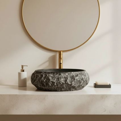 REA-U0634 - Lavabo à poser MIKA GABRO 38x50 cm noir/effet pierre