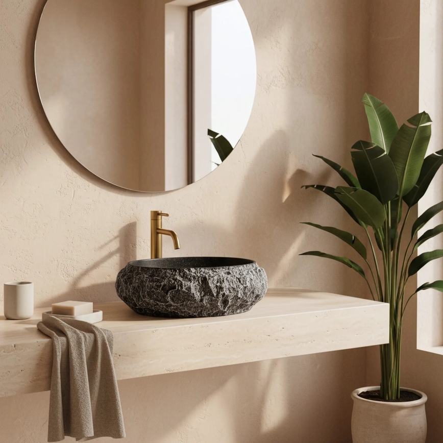 REA-U0634 - Opzetwastafel MIKA GABRO 38x50 cm zwart/steenimitatie