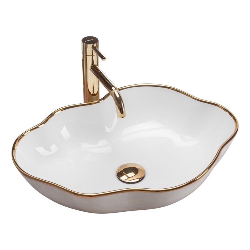 REA-U0696 - Opzetwastafel PEARL 38x50,5 cm keramiek/glanzend wit/goud