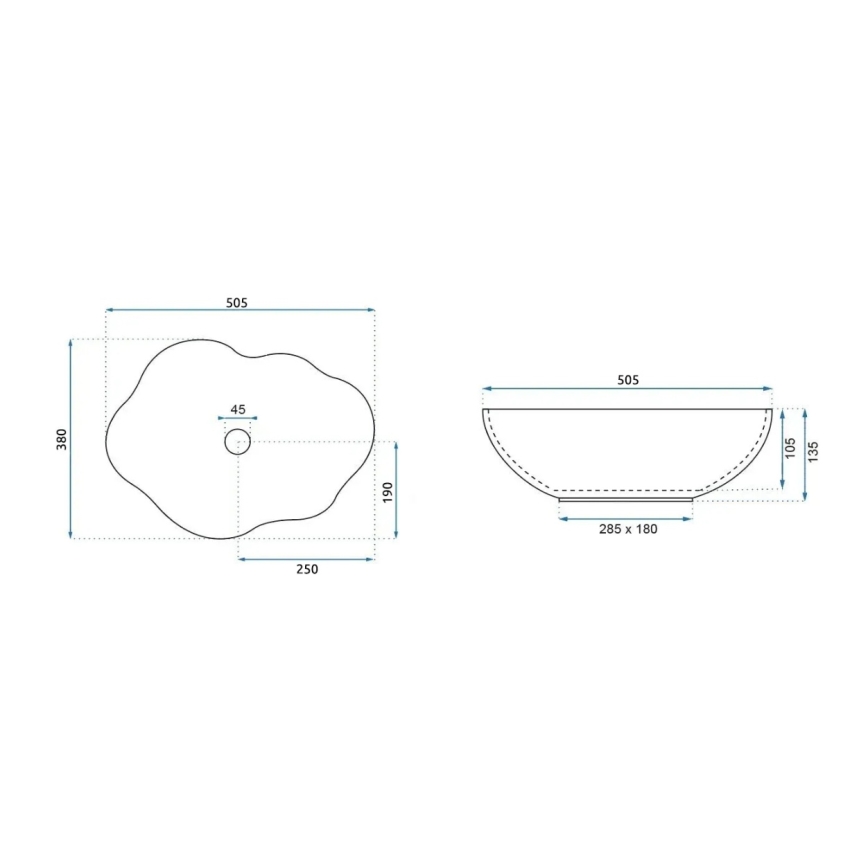 REA-U0696 - Opzetwastafel PEARL 38x50,5 cm keramiek/glanzend wit/goud