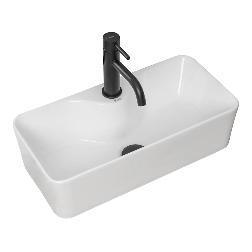 REA-U0699 - Lavabo à poser MERY 25 x 50,5 cm céramique / blanc brillant