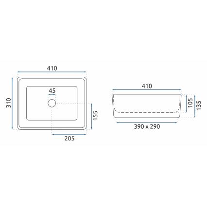 REA-U0952 - Opbouwwastafel ANITA MINI 31x41 cm keramiek/glanzend wit