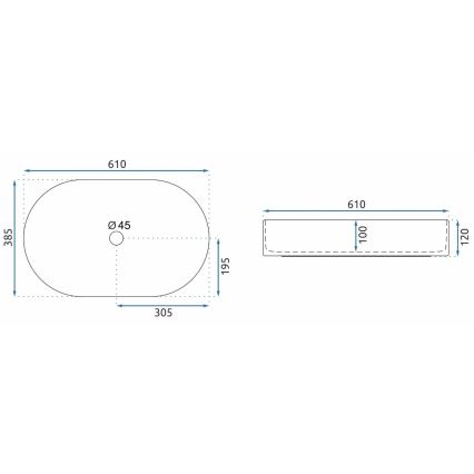 REA-U1055 - Wastafel voor op het werkblad NADIA 38,5x61 cm keramiek/glanzend wit
