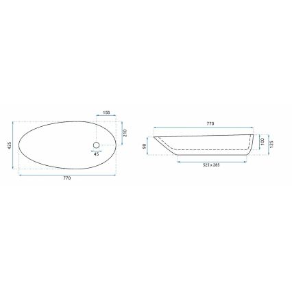 REA-U1500 - Opbouwwastafel GRETA 42,5x77 cm keramiek/hoogglans wit