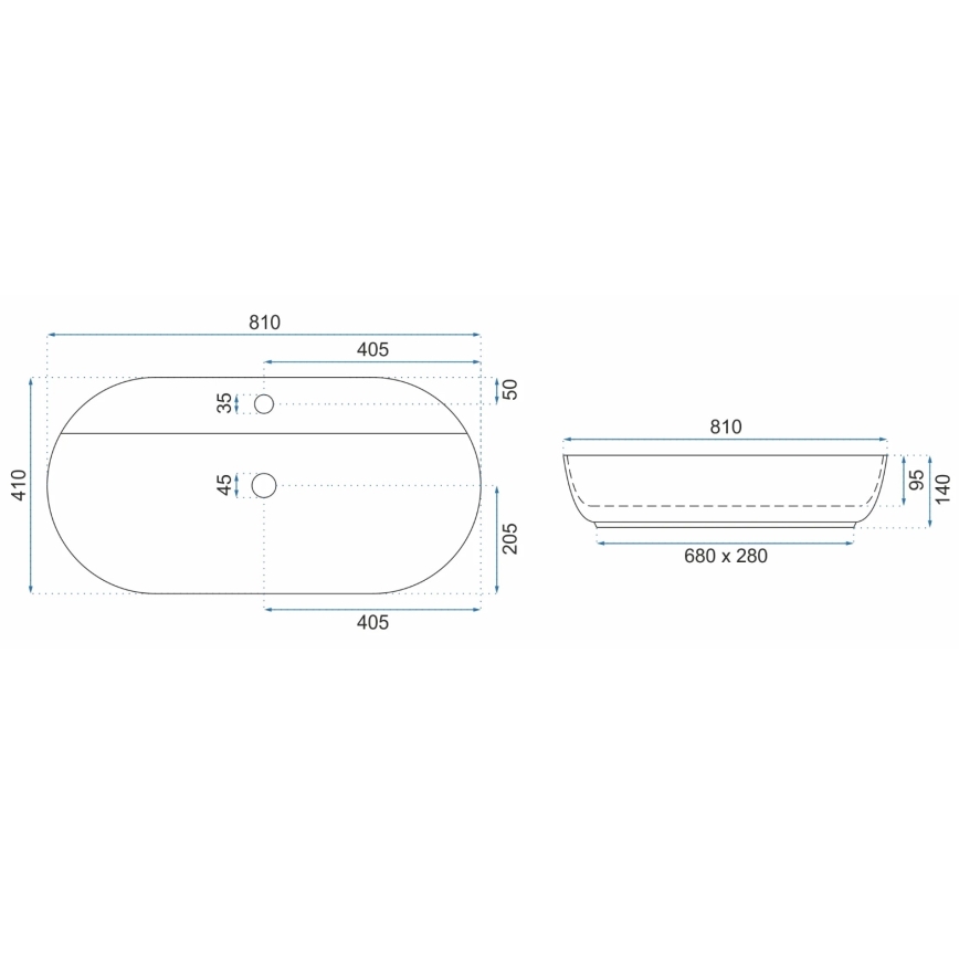 REA-U2541 - Lavabo à poser AURA 41x81 cm céramique/blanc brillant