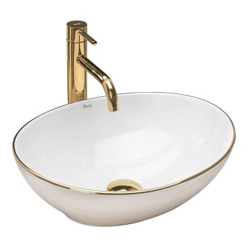 REA-U3287 - Vasque à poser SOFIA 34,5x41 cm céramique/blanc brillant/doré