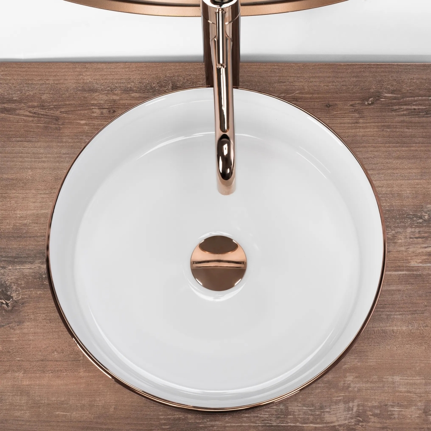 REA-U3303 - Opzetwastafel SAMI Ø 37 cm keramiek/wit/goud