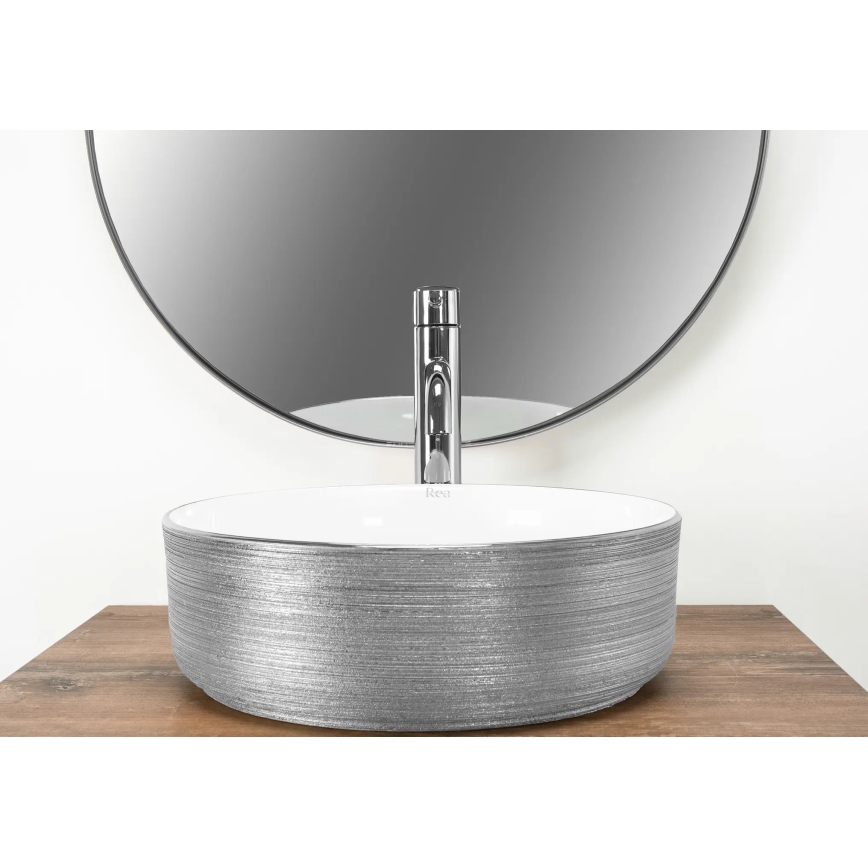 REA-U3304 - Opzetwastafel SAMI Ø 36 cm keramiek/wit/zilver