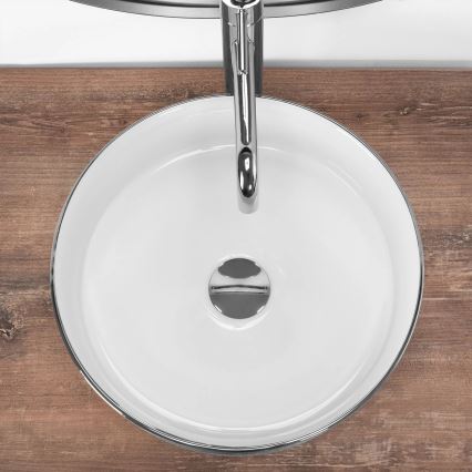 REA-U3304 - Opzetwastafel SAMI Ø 36 cm keramiek/wit/zilver