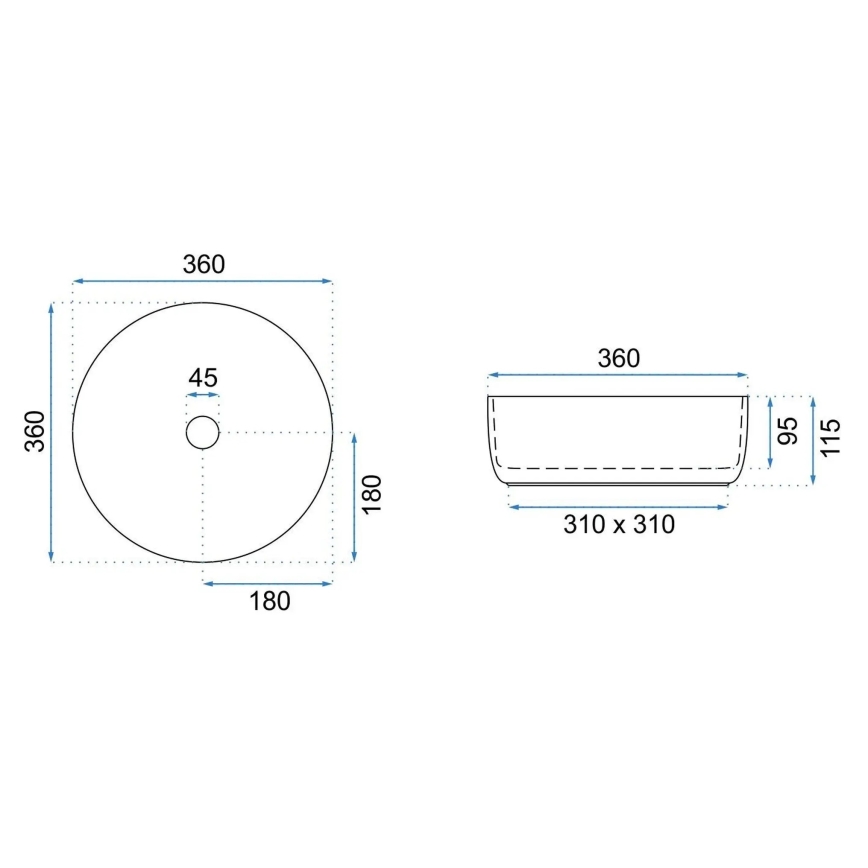 REA-U3304 - Opzetwastafel SAMI Ø 36 cm keramiek/wit/zilver