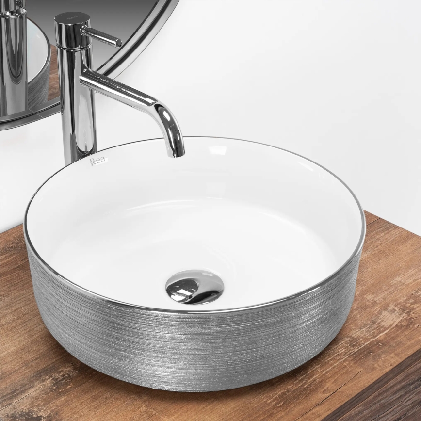 REA-U3304 - Vasque à poser SAMI Ø 36 cm, céramique / blanc / argenté
