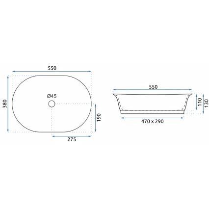 REA-U3305 - Opzetwastafel WILMA RUSTIC 38x55 cm keramiek/koperkleurig