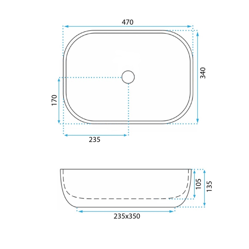 REA-U3323 - Vasque à poser BELINDA 33,5x46,5 cm céramique/effet pierre