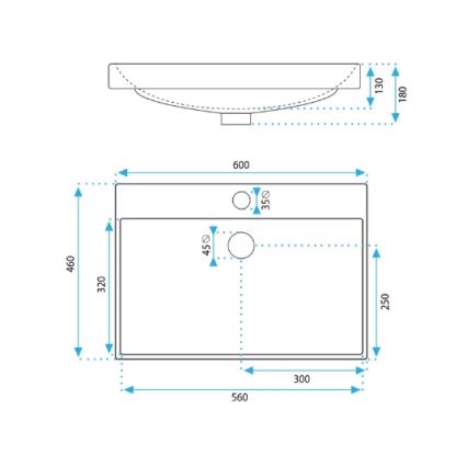 REA-U3326 - Inbouwwastafel MANDY 46x60 cm keramiek/glanzend wit