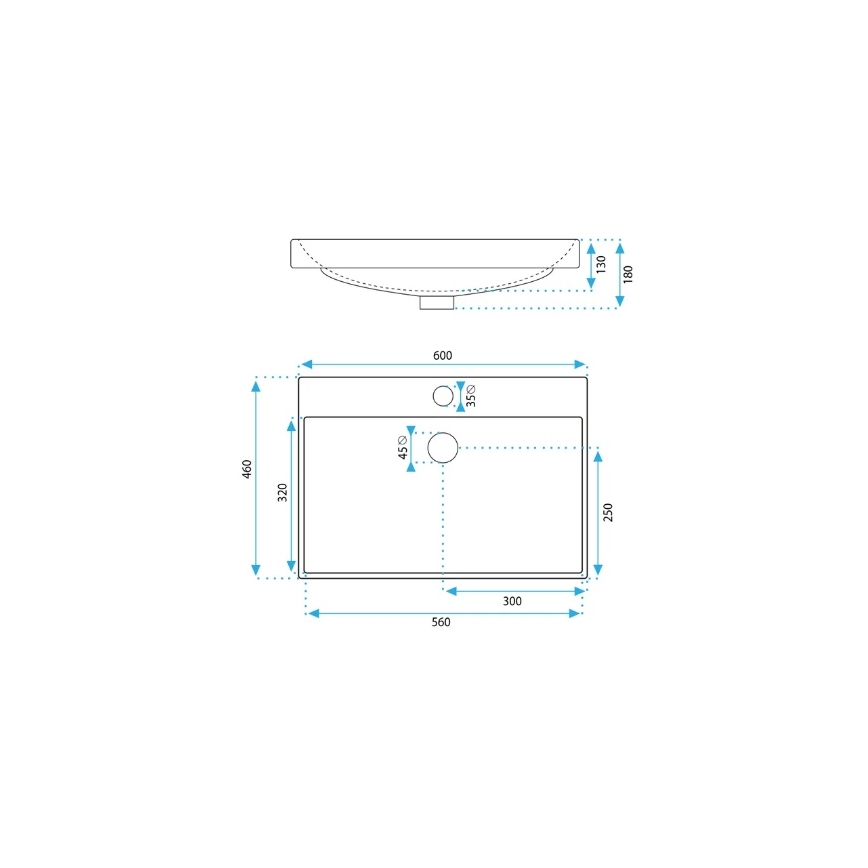REA-U3326 - Inbouwwastafel MANDY 46x60 cm keramiek/glanzend wit