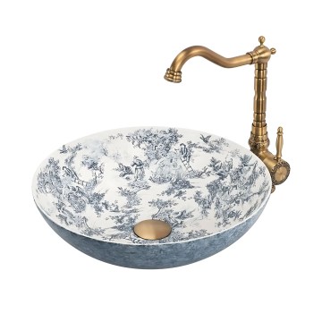 REA-U3608 - Lavabo à poser sur plan JULIANA 40 cm en céramique / blanc / bleu
