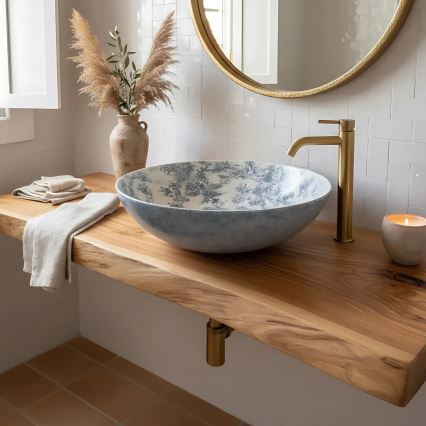 REA-U3608 - Lavabo à poser sur plan JULIANA 40 cm en céramique / blanc / bleu