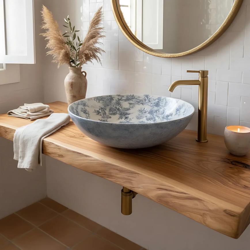 REA-U3608 - Lavabo à poser sur plan JULIANA 40 cm en céramique / blanc / bleu