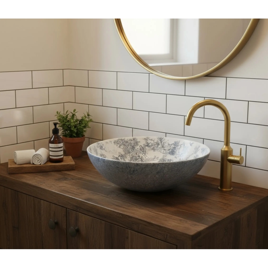 REA-U3608 - Opzetwastafel JULIANA 40 cm keramiek/wit/blauw