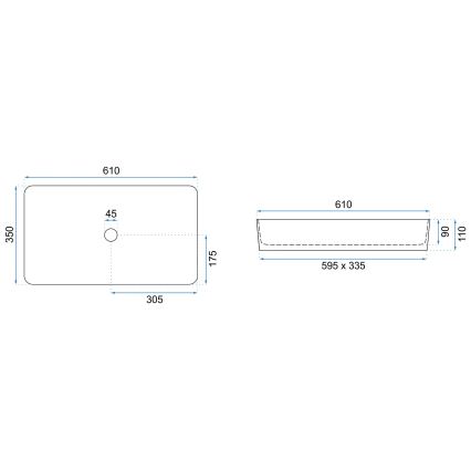 REA-U3690 - Opzetwastafel DENIS 35x61 cm keramiek/mat zwart