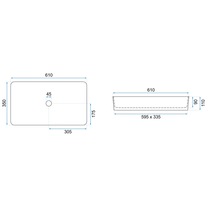 REA-U3690 - Opzetwastafel DENIS 35x61 cm keramiek/mat zwart