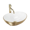 REA-U3697 - Vasque à poser SOFIA 34,5 x 41 cm céramique/blanche/or brossé