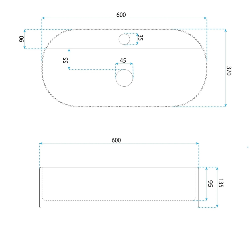 REA-U4002 - Opzetwastafel MARCELA 37x60 cm keramiek/glanzend wit