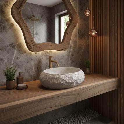 REA-U4332 - Vasque à poser MIKA 38x50 cm beige/gris/effet pierre