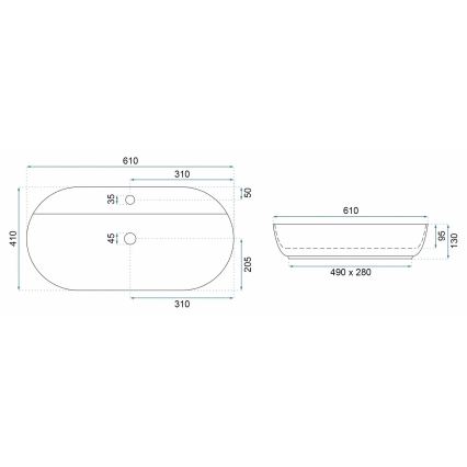 REA-U4589 - Opzetwastafel AURA 41x61 cm keramiek/glanzend crème