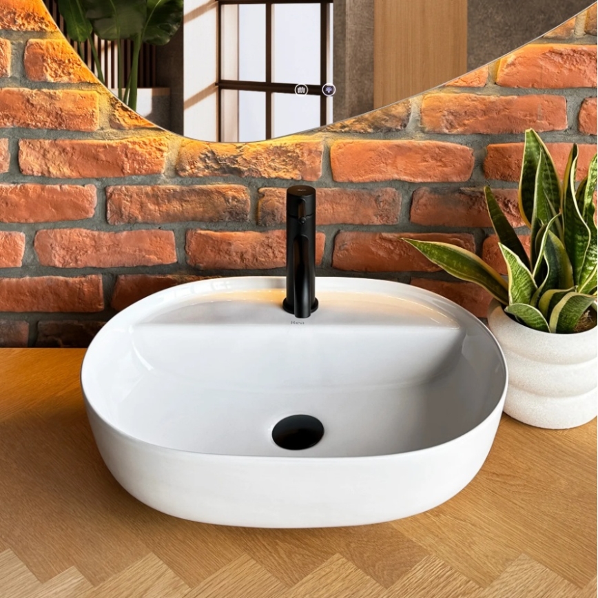 REA-U4620 - AURA opzetwastafel 38,5x50,5 cm keramiek/glanzend wit