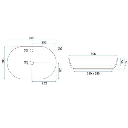 REA-U4620 - AURA opzetwastafel 38,5x50,5 cm keramiek/glanzend wit