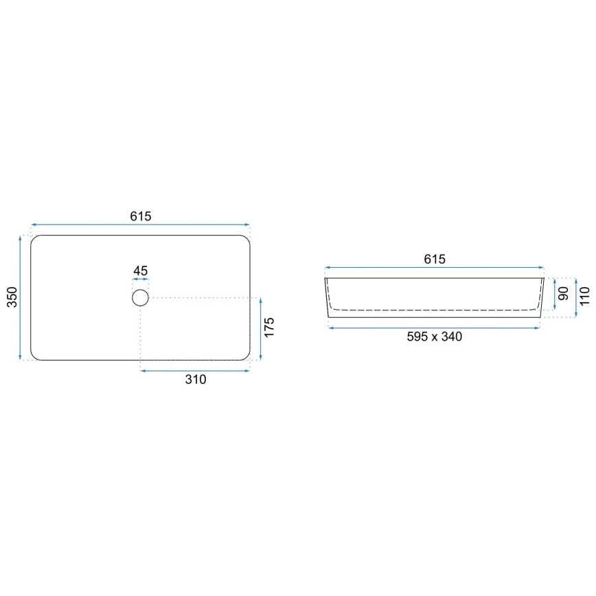 REA-U4800 - Opzetwastafel DENIS 35x61,5 cm keramiek/glanzend wit