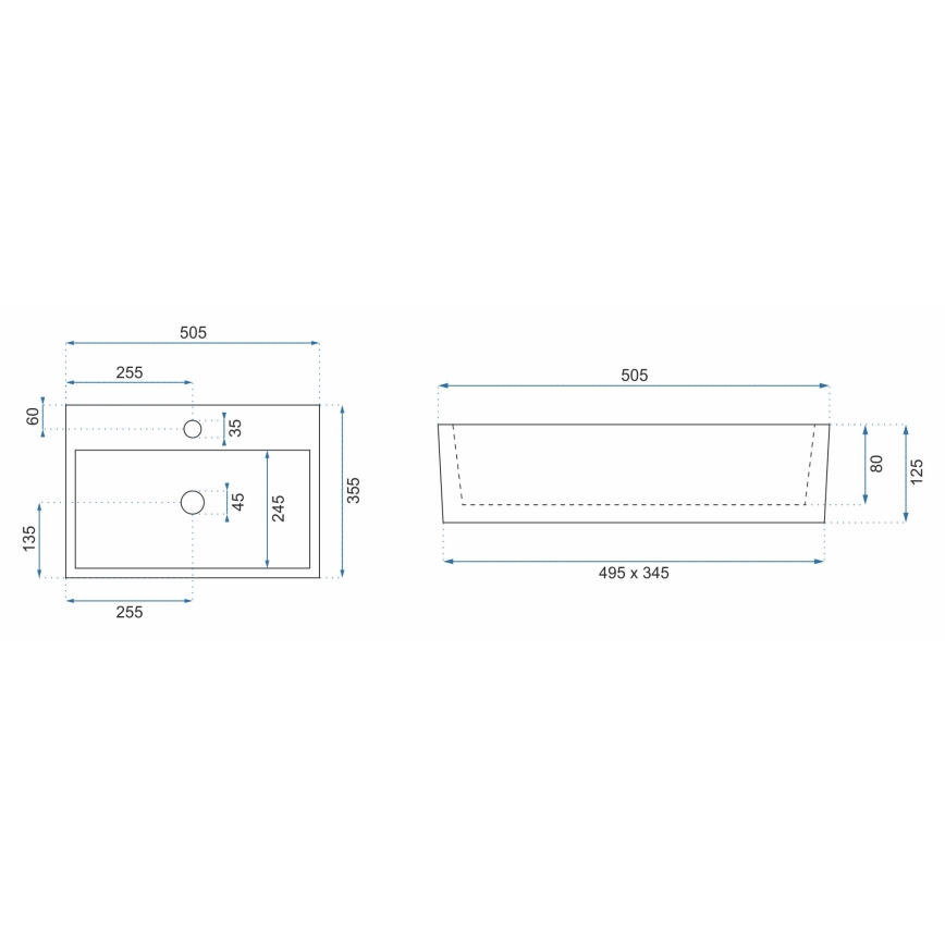 REA-U5000 - Opbouwwastafel VALERIA 35,5x50,5 cm keramiek/glanzend wit